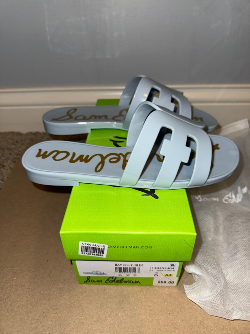 NIB Sam Edelman Bay Slide Jelly Sandals in Light Blue Womens size 6 EU 36